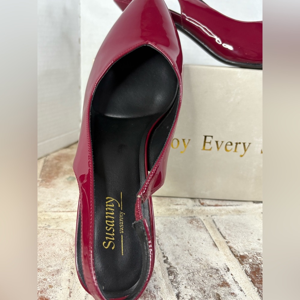 Women’s Susanny Pointed Toe Slingback Kitten Heel Pumps - Burgundy - size 10.5 - Picture 9 of 15